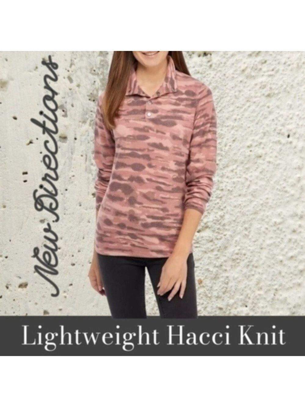 NEW DIRECTIONS Cozy Hacci Knit 1/4-Snap Placket Long Sleeve Pullover Top/XL NWT